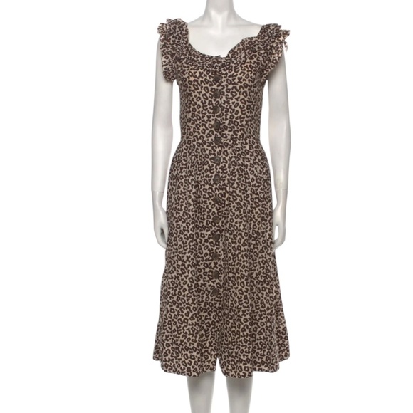 NEW Sea New York Midi Dress Women's Size 2 Brown Leopard Print Pleated Feminine - Picture 1 of 15